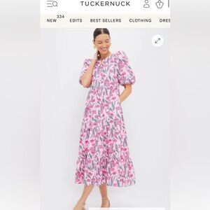 Tuckernuck Pink Floral Puff-Sleeve Tiered Midi Dress